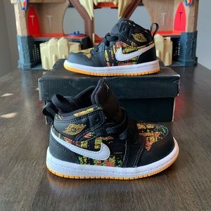 Jordan 1 Mid Black Laser Orange Bright Melon Toddler Shoes